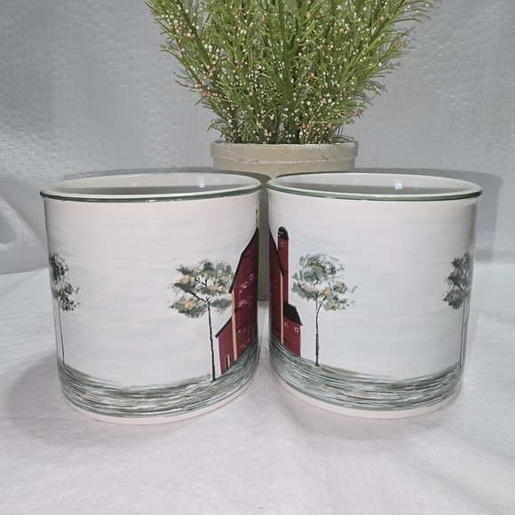 Tienshan Stoneware Prairie Mug Set Red Barn Design Rustic - Picture 3 of 7